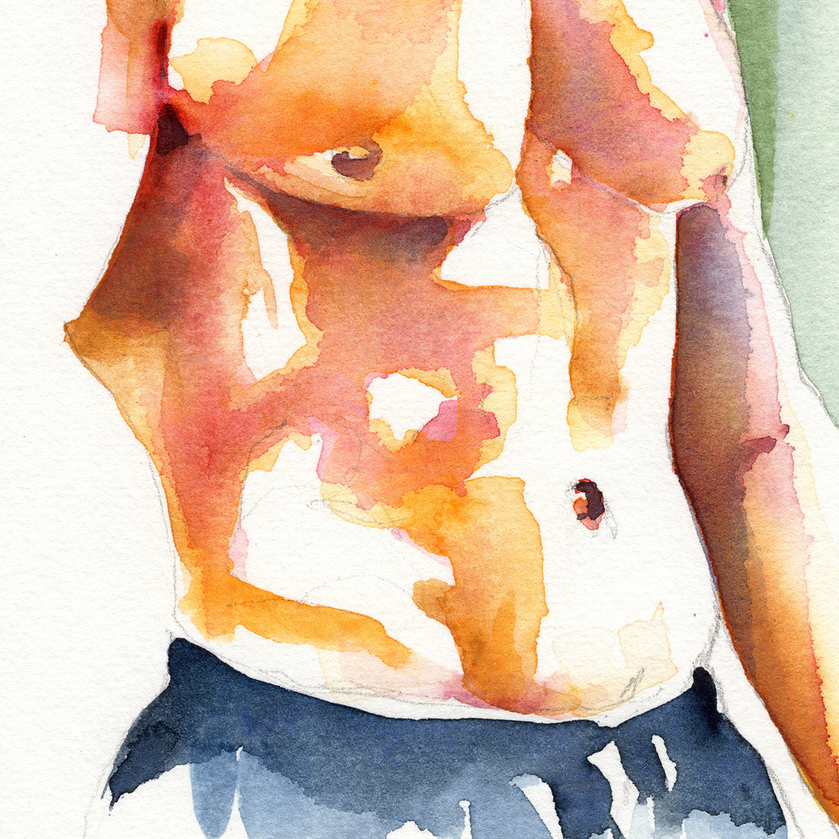 Sunlit Strength - Chiseled Torso in Warm Hues - Original Art