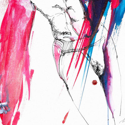 Bold Recline Abs of Stone and Sculpted Booty in Red and Blue Hues - Art Print Artist Brenden Sanborn