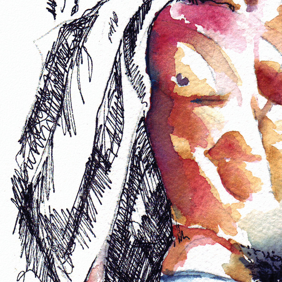 Whiskered Wanderer: Muscular Male in Undies - Giclee Art Print