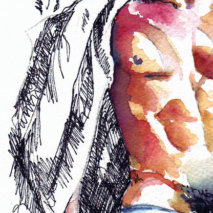 Whiskered Wanderer: Muscular Male in Undies - Giclee Art Print