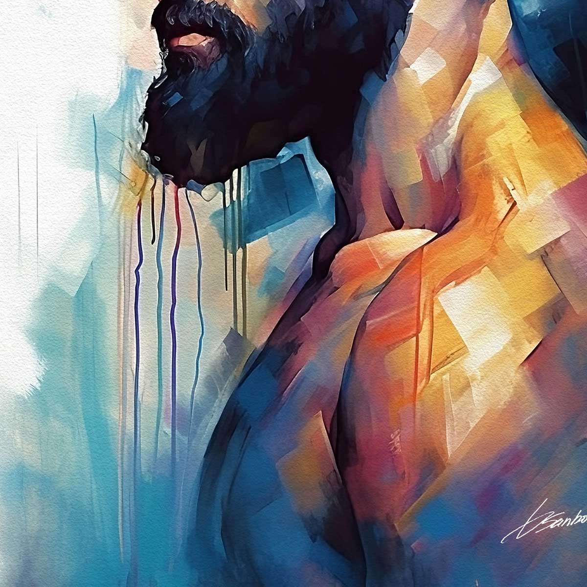 Bearded Male Figure in Thoughtful Profile - Art Print