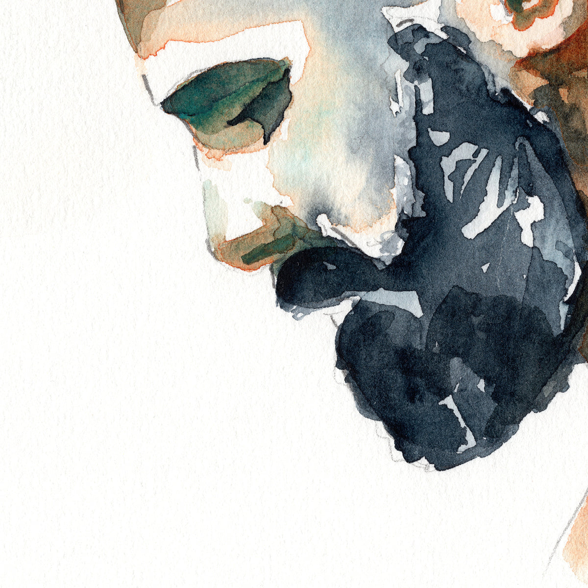 Thoughtful Gaze - Bearded Profile in Earth Tones - Original Art