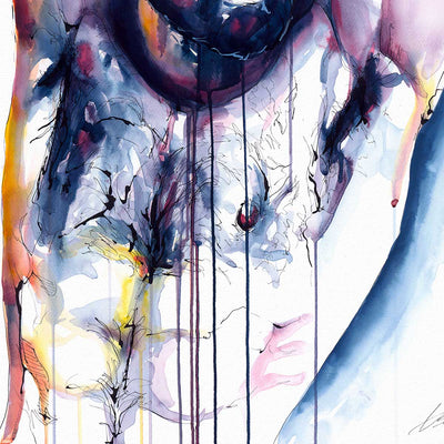 Bearded Man with Raised Arms and Strong, Hairy Chest - Art Print Artist Brenden Sanborn