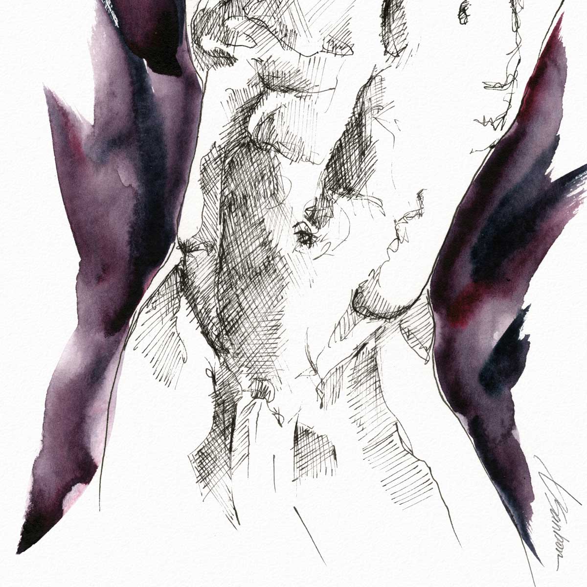 Defined Back Male Figure with Hands Behind Head - Art Print