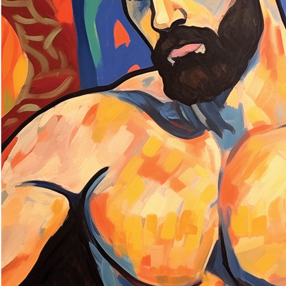 Vivid Gaze of Strength: Muscular Male with Thick Beard - Giclee Art Print