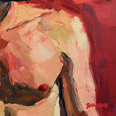 Resolute Profile - Bearded Man with Red Backdrop - Giclee Art Print Artist Brenden Sanborn