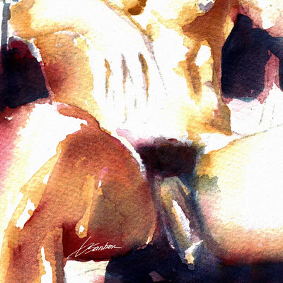 Seated Male Nude in Thoughtful Pose with Hookah Nearby - Art Print Artist Brenden Sanborn