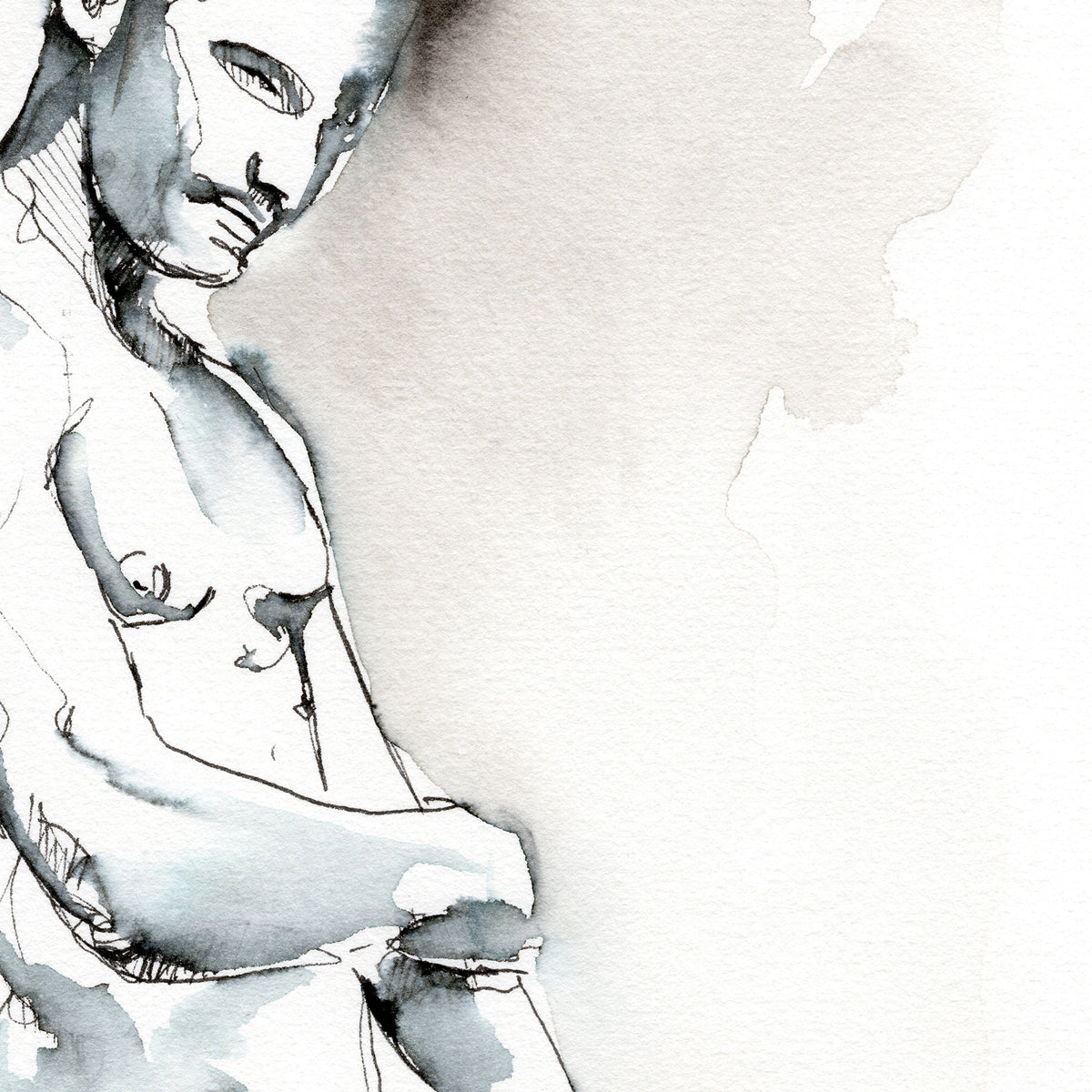 Whispered Strength - Monochrome Muscular Male Contour - 6x9" Original Painting