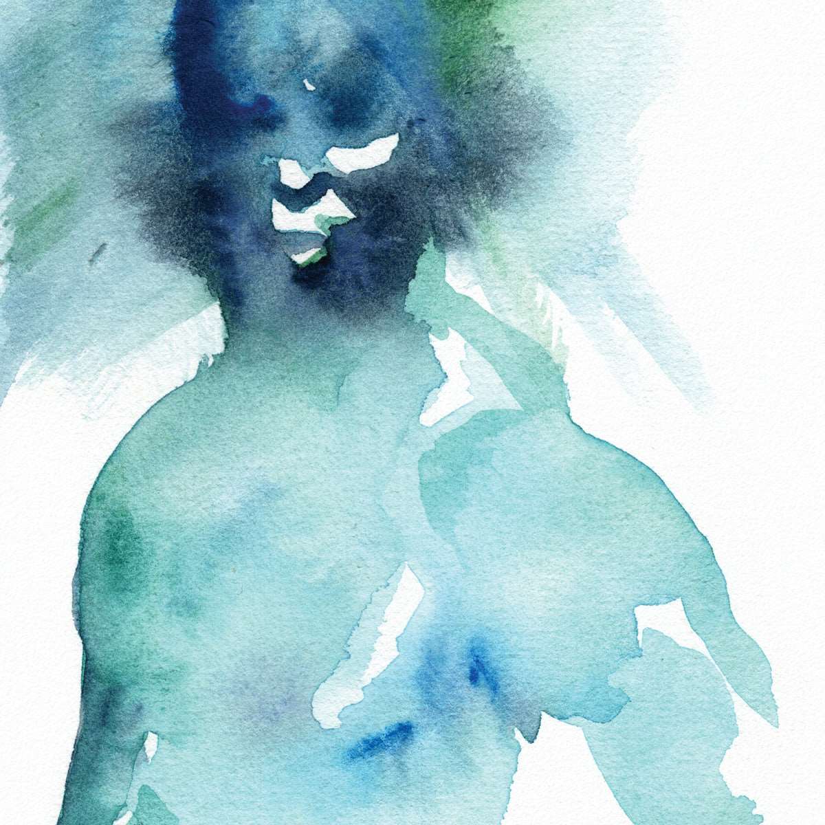 Abstract Male Figure in Blue Watercolor Painting - 6x9" Original Artwork