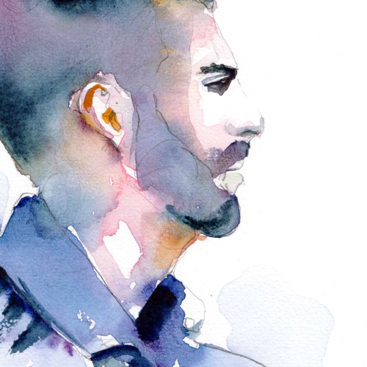 Dapper Profile - Bearded Man - 6x9" Original Watercolor Painting