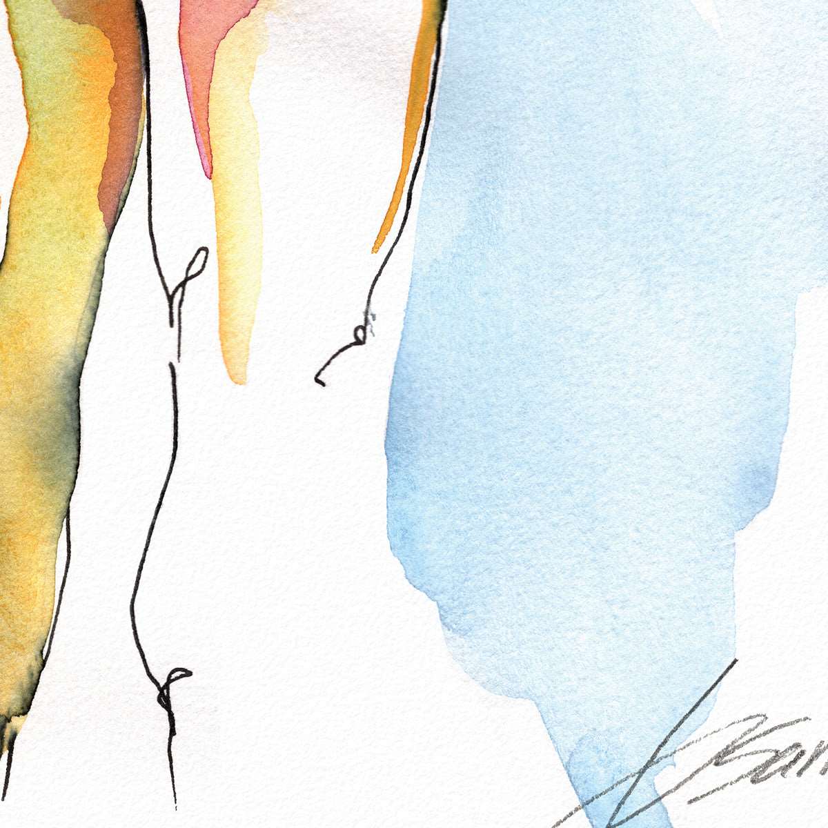 Classical Male Physique in Ink & Watercolor: A Revealing Pose