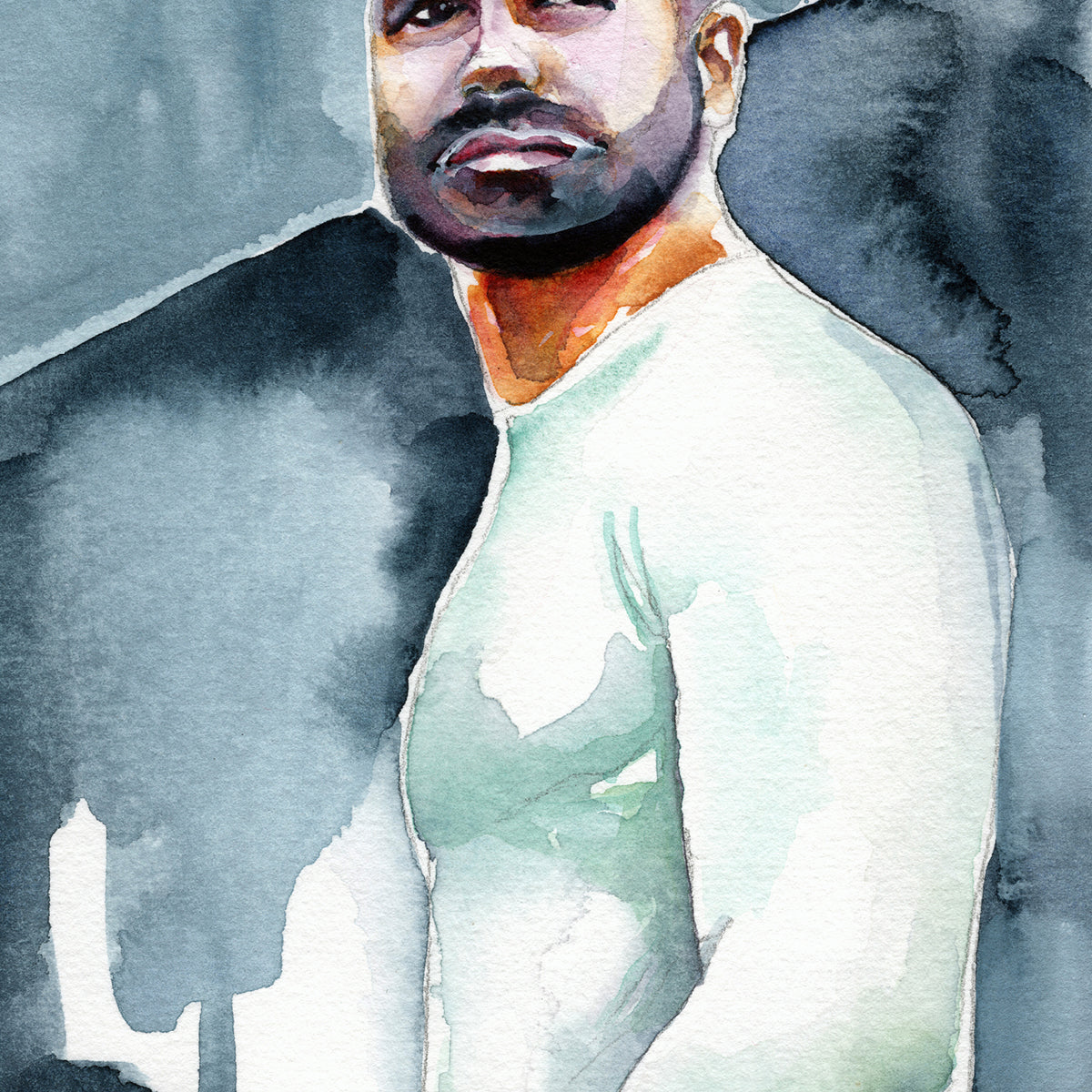 Urban Poise - Confident Bearded Man in Cool Hues - 6x9" Original Watercolor