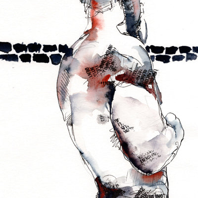 Stalwart Contour - Muscular Male Figure in Ink - 6x9" Original Art Artist Brenden Sanborn