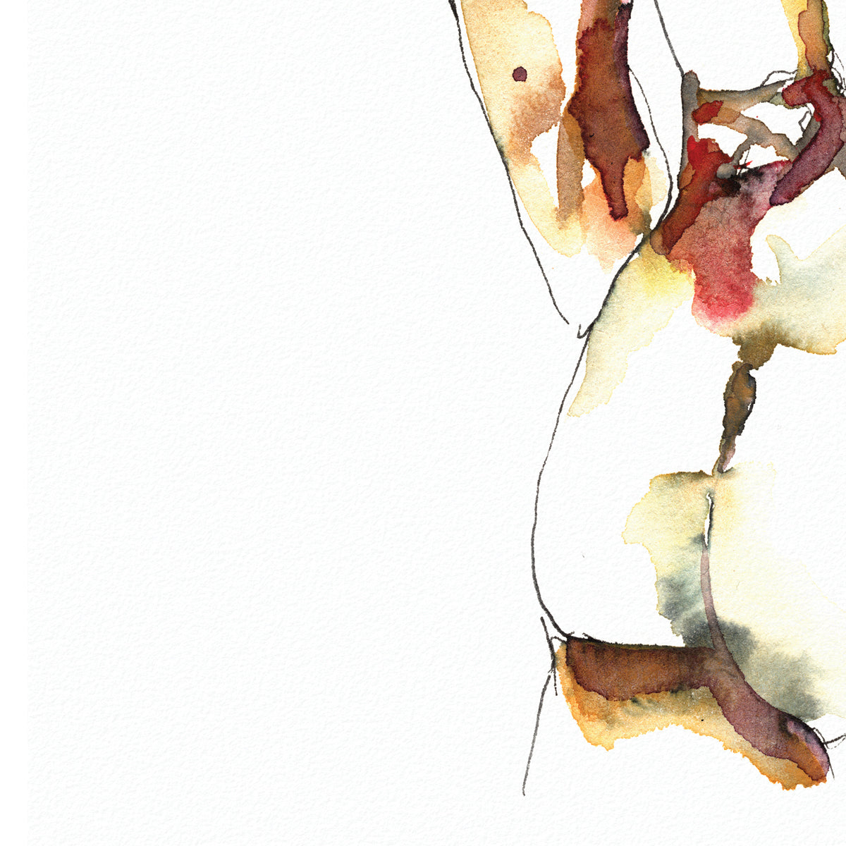 Muscular Male Back View, Strong Arm Pose, Ink & Watercolor - Giclee Art Print