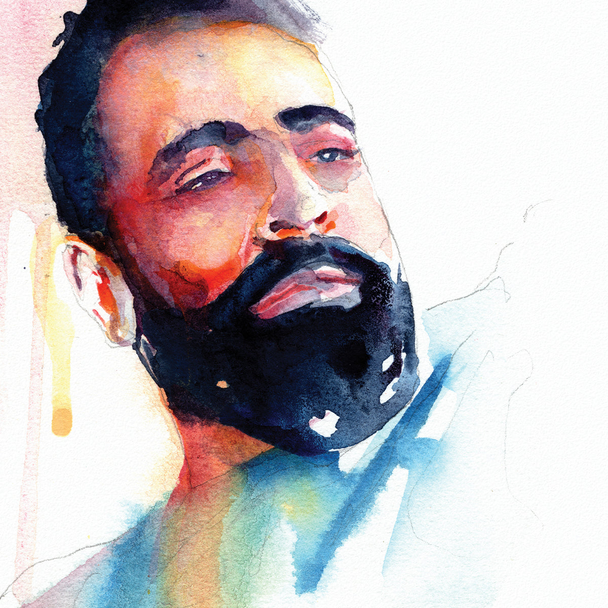 Pensive Man with Beard - 6x9" Original Watercolor Painting