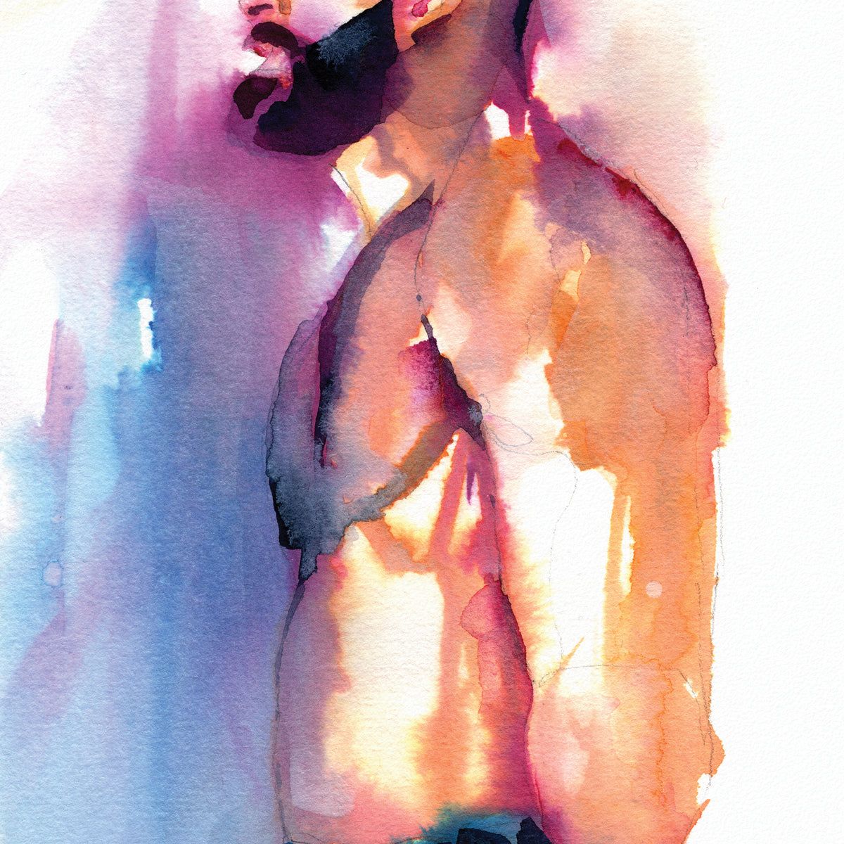 Muscular Male in Blue Jeans - 6x9" Original Watercolor Painting