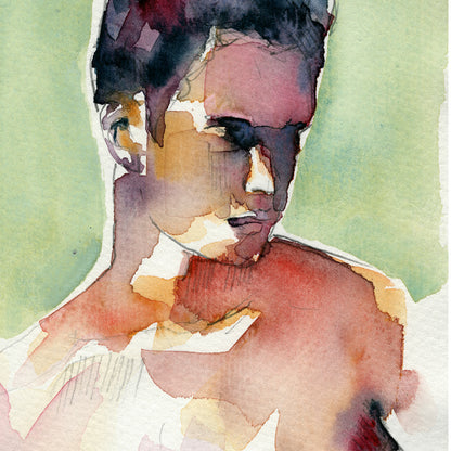 Muscular Male Profile with Deep Gaze - 6x9" Original Painting