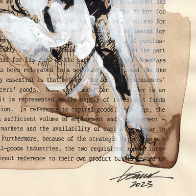 Muscular Figure on Literature - 6x9" Original Book Paper Art Artist Brenden Sanborn