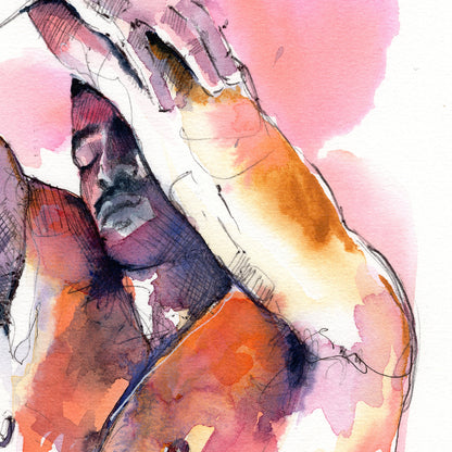 Male Figure with Vibrant Hues - 6x9" Original Watercolor Painting