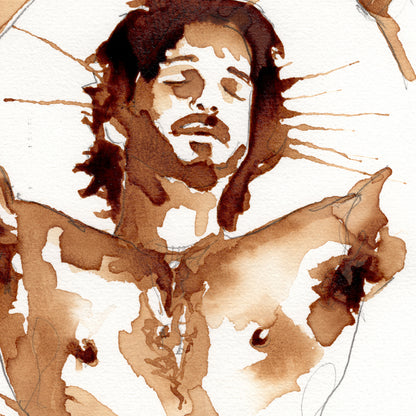 Caffeinated Rhythm - Shirtless Cuban Male in Sepia Tones - 6x9" Original Art