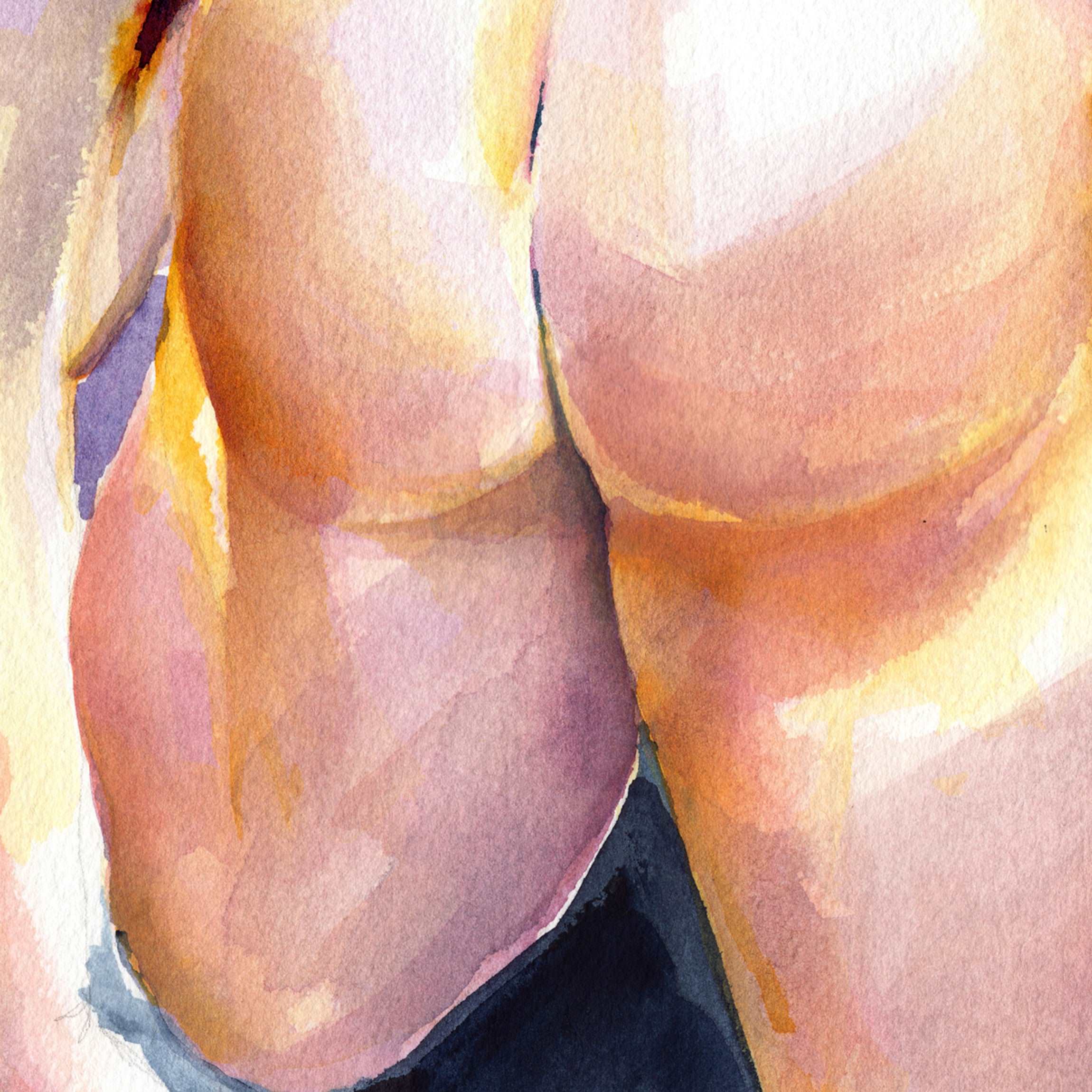 Bold Male Nude Watercolor Painting - 11x14 Original Watercolor