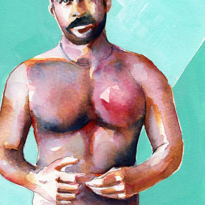 Vivid Confidence - Muscular Man in White Briefs - 6x9" Original Art Artist Brenden Sanborn