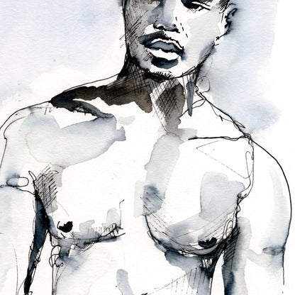 Stoic Shadows - Ink Defined Muscular Form - 6x9" Original Painting