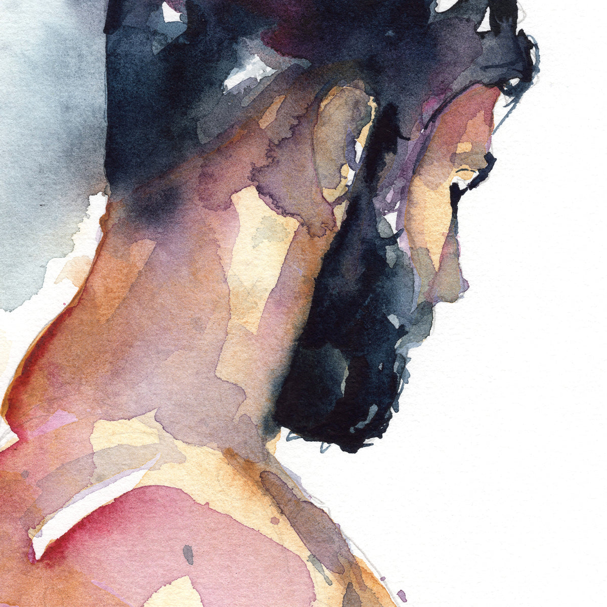 Shadowed Strength - Thick-Haired Chest - 6x9" Original Watercolor Painting