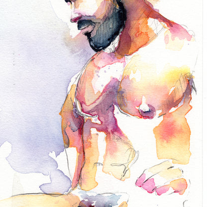 Rugged Contemplation - Muscular Chest and Defined Pecs - Original Art