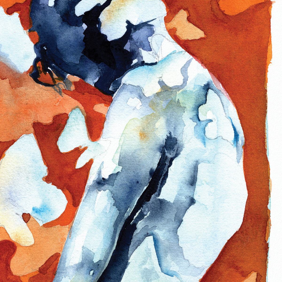 Sexy Shirtless Young Man Among Butterflies - 6x9" Original Watercolor Painting