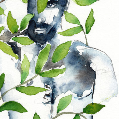 Nature's Embrace - Bearded Man Amidst Verdant Vines - Original Art
