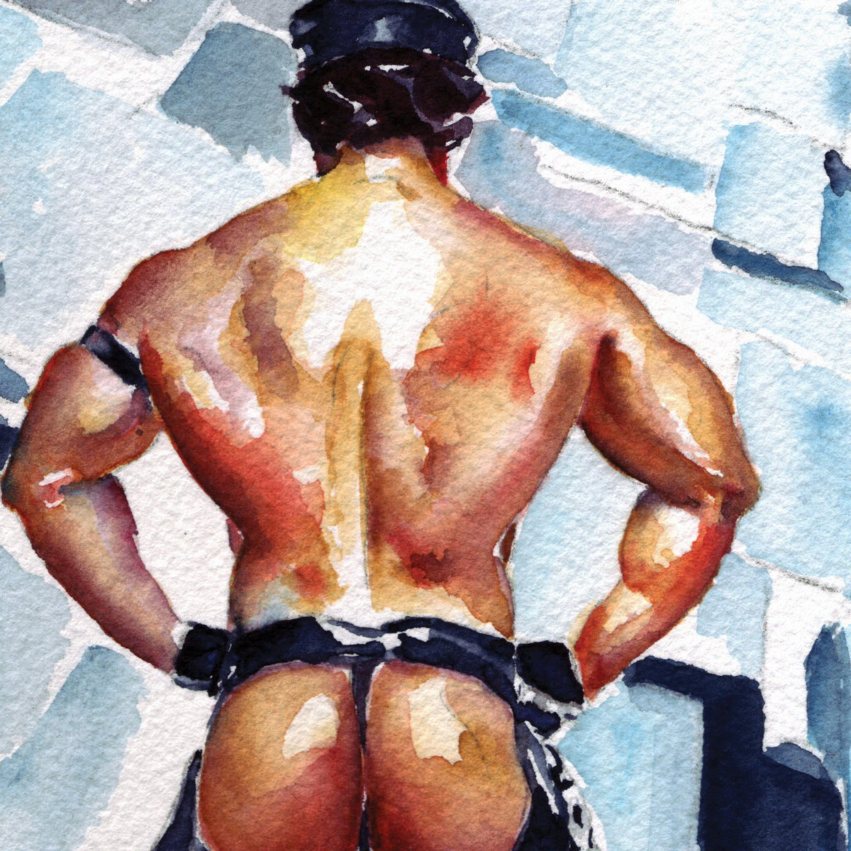 Leathered Beast: Muscular Man in Chaps and Cap's Dominant Display - Giclee Art Print