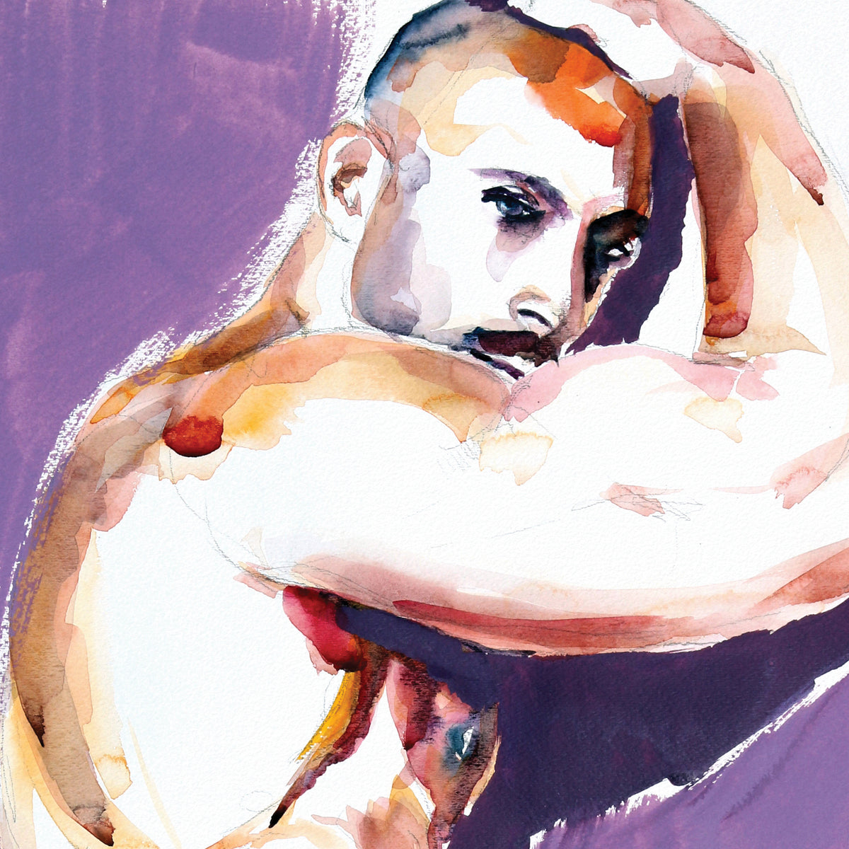 Muscular Man in Doorway, Intense Gaze, Half-Concealed Face - Giclee Art Print