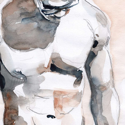 Male Torso with Dark Tonal Shades - 9x12" Original Watercolor Painting Artist Brenden Sanborn