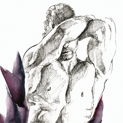 Guarded Gaze: Lean Musculature Hidden Behind Strong Arm - Giclee Art Print