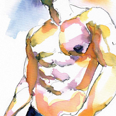 Azure Desires: Muscular Elegance in Blue Speedo - Original by Brenden Sanborn Artist Brenden Sanborn
