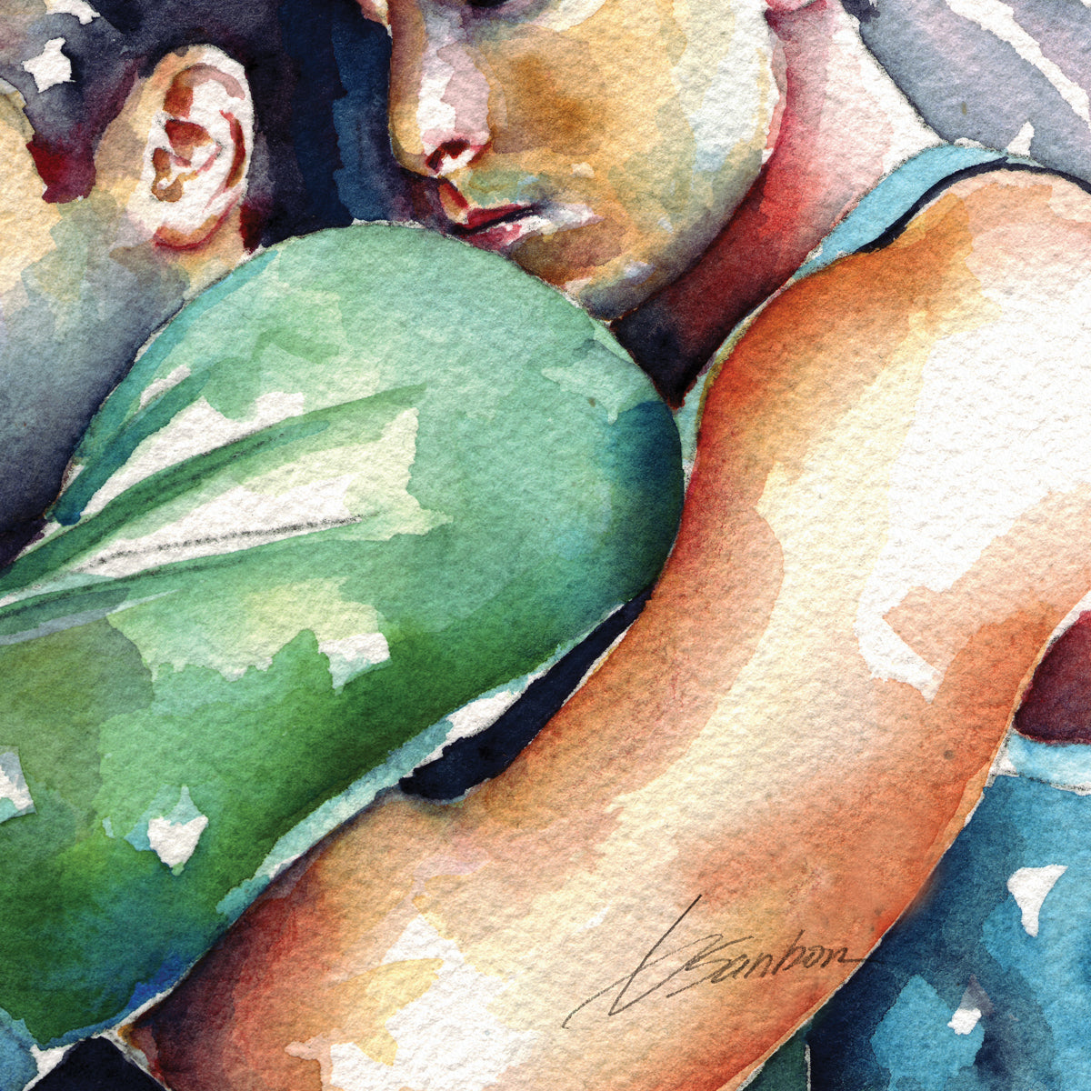 Two Men Sleeping: Intimate Embrace & Tranquil Rest - Giclee Art Print