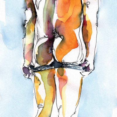 Classical Male Physique in Ink & Watercolor: A Revealing Pose Artist Brenden Sanborn