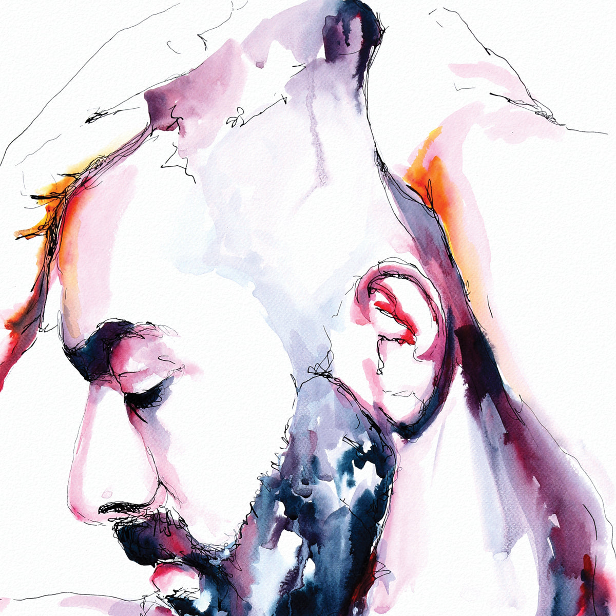 Soulful Gaze - Thick-Bearded Man with Chiseled Torso - Giclee Art Print