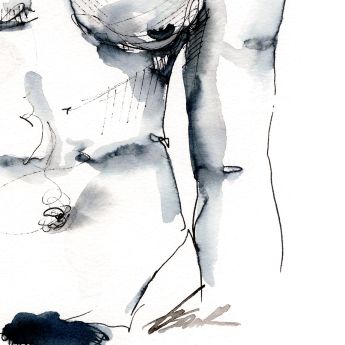 Stoic Shadows - Ink Defined Muscular Form - 6x9" Original Painting