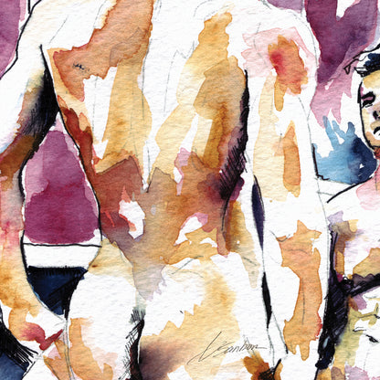 Steamy Discourse Between Muscular Male Lovers in Waters of Reflection - Giclee Art Print