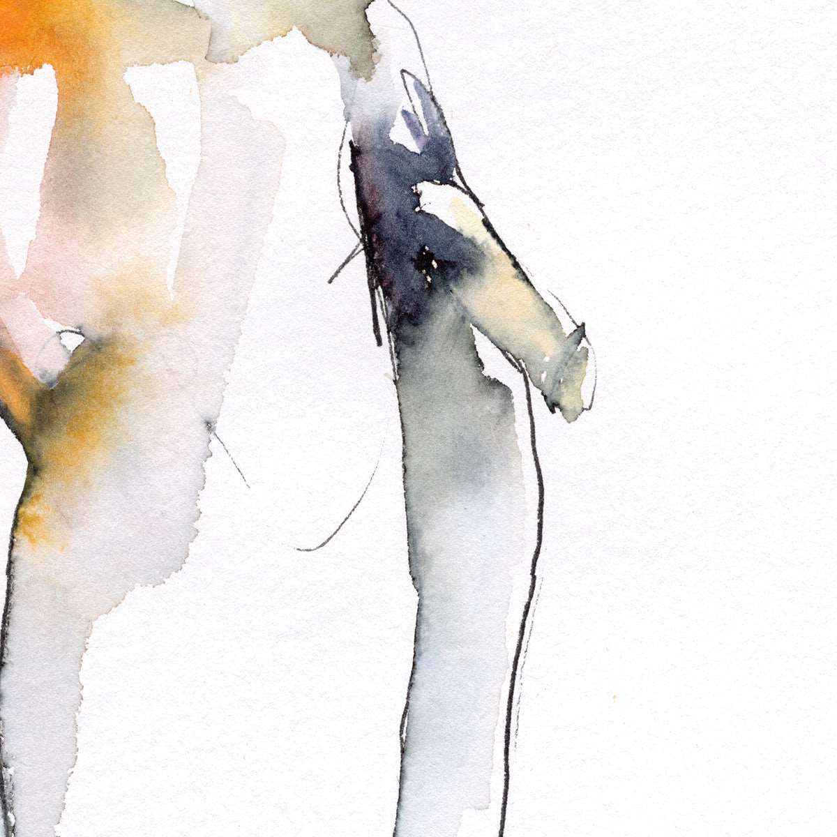 Full Nude Male Leaning Against the Wall - Original Watercolor Painting