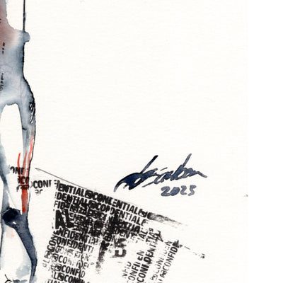 Solitary Reflection - Nude Male Form in Ink - 6x9" Original Watercolor Artist Brenden Sanborn