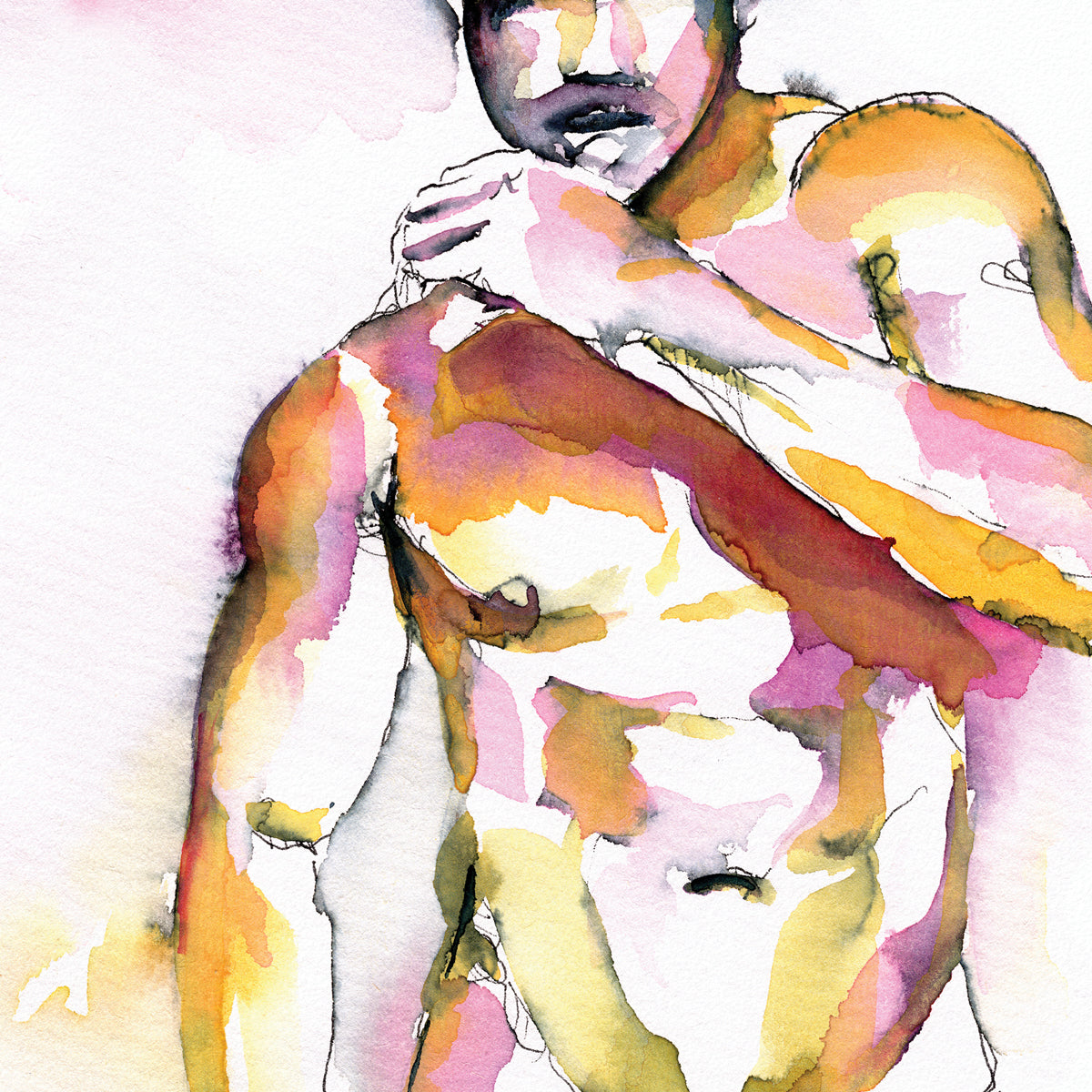 Hirsute Muscular Young Man - Original Watercolor Painting