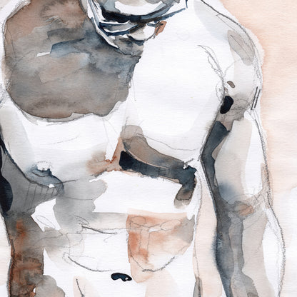 Male Torso with Dark Tonal Shades - 9x12" Original Watercolor Painting