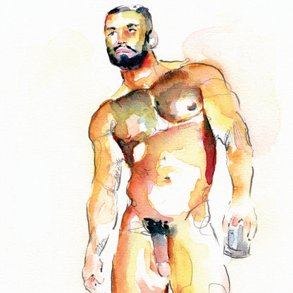 Bearded Hunky Man with Hairy Chest, Big Muscles, Beard - Giclee Art Print