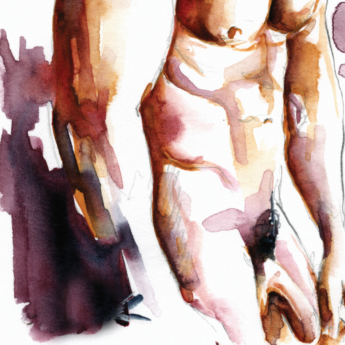 Watercolor Reverie of the Male Form - Nude Muscular Elegance Giclee Art Print