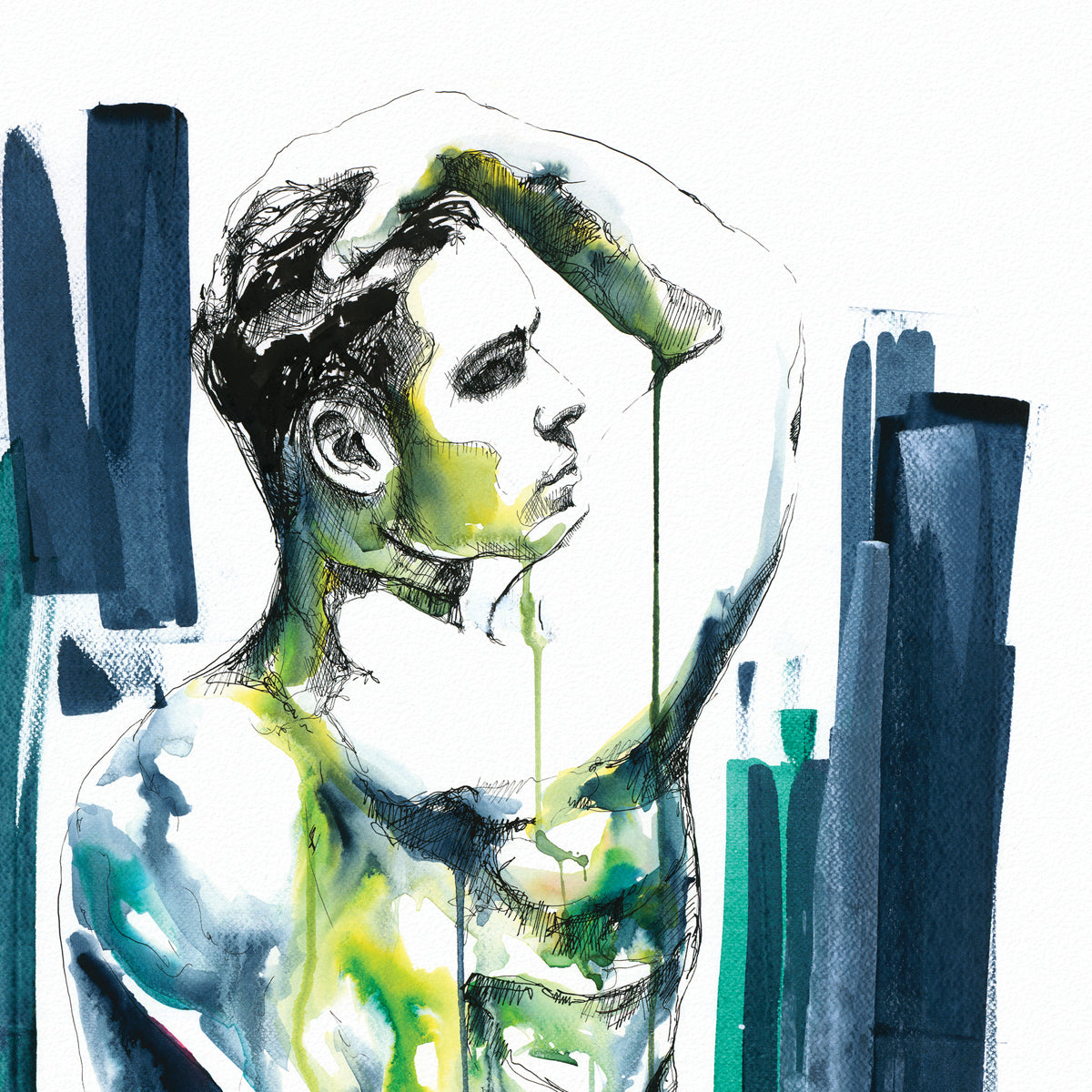 Dreamer's Solitude: Muscular Male Figure with Strong Back and Defined Buttocks Amidst Urban Tones - Giclee Art Print