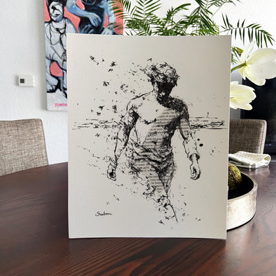 Male figure pen and ink original drawing on vintage book pages 9x12 by Brenden Sanborn