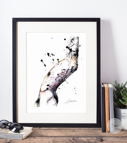 Abstract Nude Male with Fluid Lines and Dynamic Splatters - Giclee Art Print